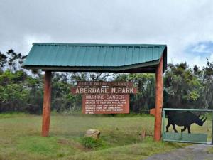 At the gate to the Aberdare National Park.